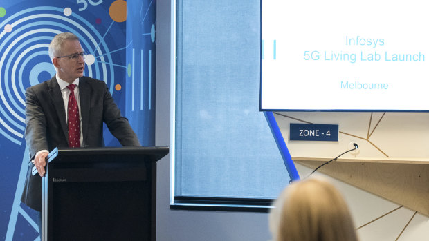 Minister for Communications, Cyber Security and the Arts Paul Fletcher. At Infosys Melbourne, June 6 2019. 