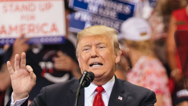 US President Donald Trump speaks during a campaign rally in Florida on Wednesday.