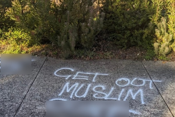 Racist graffiti outside Rita Manessis’ home.