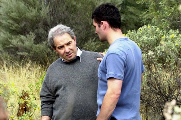 Luciano Falconio and Peter’s brother Paul visit the bush crime scene on July 19, 2001, five days after the murder.