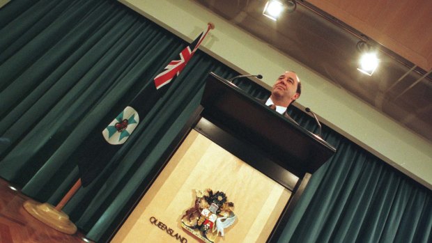 Then-premier Rob Borbidge with the Queensland flag in June, 1998.