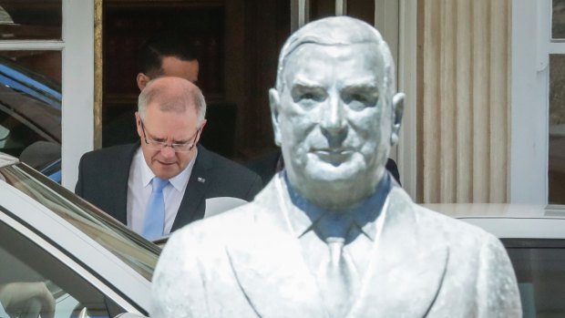 Prime Minister Scott Morrison at Menzies House in Canberra. 