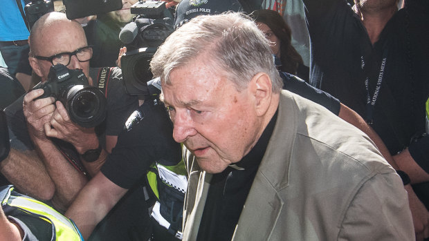 Cardinal George Pell attends the County Court in Melbourne for a pre-sentencing hearing on Wednesday. 