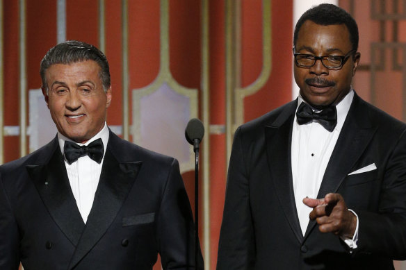 Sylvester Stallone, left, and Carl Weathers appeared together at the 74th Annual Golden Globe Awards in 2017.