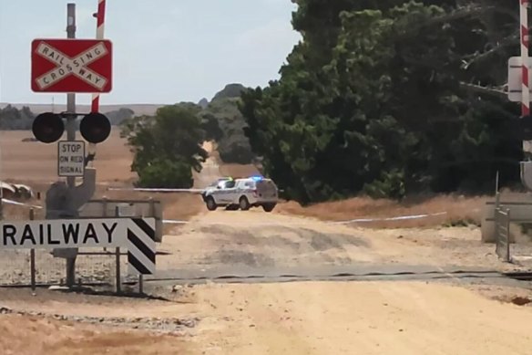 The crime scene on Mount Pollock Road on Saturday.