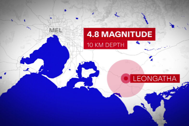 Victoria’s south-east was rattled by a magnitude-4.8 earthquake on Saturday, the state’s biggest in three years.