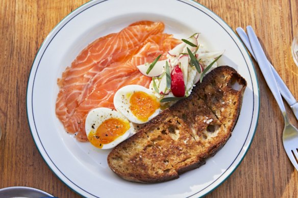 Cured salmon with soft-boiled eggs at Florian.