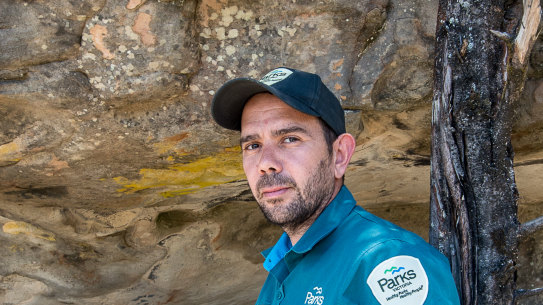 The Age, News, 12/12/2018. Photo by Justin McManus. Rediscovered Aborginal rock art in the Grampians. Parks Victoria are doing an audit of rock art in Victoria with the aim of documenting and preserving it.
