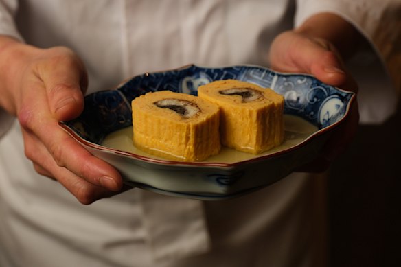 Umaki rolled eel omelette nods to executive chef Katsuji Yoshino’s grandparents’ eel restaurant in Tokyo.