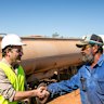 Empire Energy’s managing director Alex Underwood meets with Northern Territory contractors at Empire’s Carpentaria well pad.
