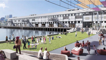 An artist's impression of the Walsh Bay redevelopment with Pier 2/3 in the background.