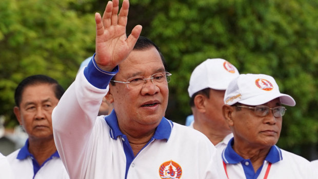 Cambodian leader Hun Sen at an election campaign event in Phnom Penh on July 1.