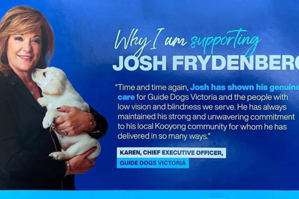 Hayes appeared on Liberal Party pamphlets endorsing Josh Frydenberg.