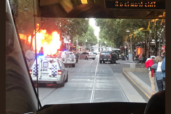 The attack was witnessed by passengers on a tram travelling down Bourke Street.