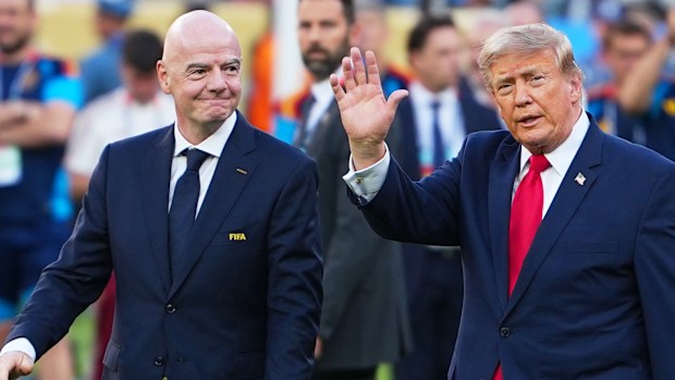 The US President is seen walking with Infantino