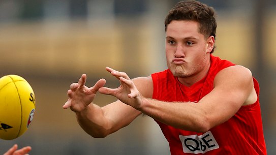 Hayden McLean trains with the Swans on Tuesday.