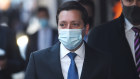 Matthew Guy arriving for the party room vote earlier this morning. 