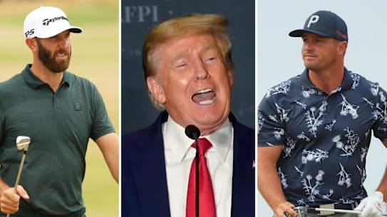 Dustin Johnson, Donald Trump and Bryson DeChambeau will take to the former president’s course at Bedminster, New Jersey.