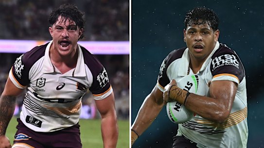 Brisbane Broncos centres Kotoni Staggs (left) has declared Selwyn Cobbo (right) must remain a part of the club’s plans.