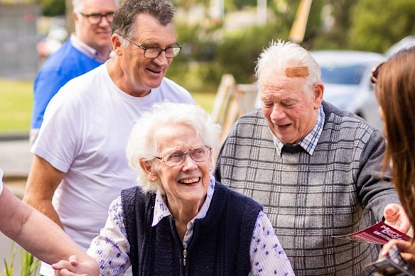 Voters at Ferntree Gully Road Business Hub polling station during the byelection for Aston.