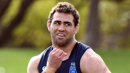 First contact: Dale Finucane likes to get in the game early, but has been named on the bench for the Blues.