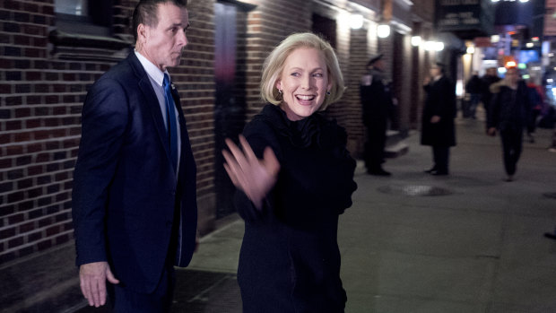 Senator Kirsten Gillibrand leaves the after taping "The Late Show with Stephen Colbert", during which she announced that she is forming an exploratory committee.