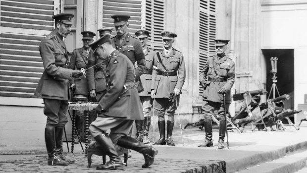 King George V knighting Lieutenant General John Monash.