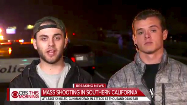 Matt Wennerstrom, left, and Cole Knapp, following the shooting in Thousand Oaks, California. 