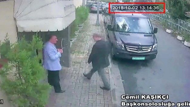 Saudi journalist Jamal Khashoggi entering the Saudi consulate in Istanbul, Tuesday, October 2, 2018. 