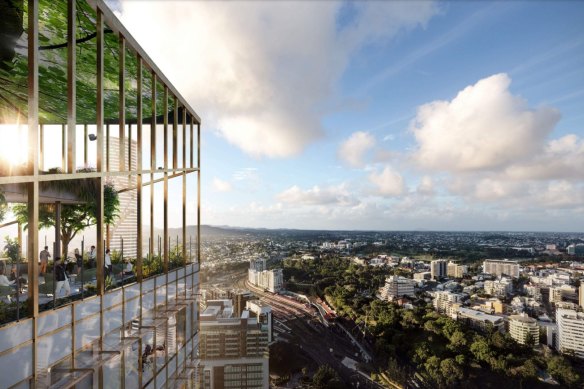The “roof cap” on Mirvac’s Heritage Lanes development at 80 Ann Street, Brisbane. 