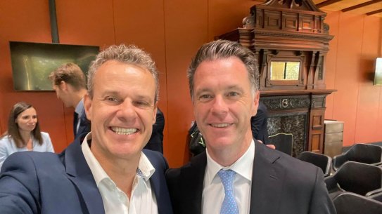 Tim Crakanthorp (left) and Chris Minns pose together shortly after this year’s election.