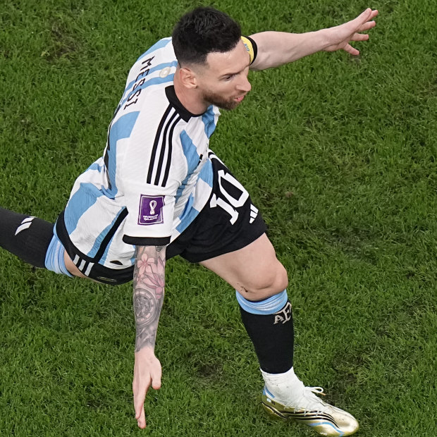 Lionel Messi celebrates the first goal.