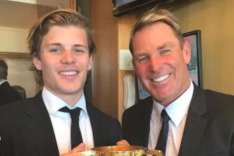 Shane Warne’s son, Jackson, will toss the coin at the Saints v Collingwood clash on Friday night. 