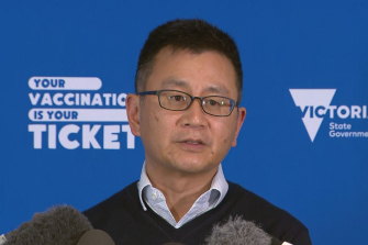 Alfred Health infectious diseases physician Professor Allen Cheng updates the media on Victoria’s first confirmed case of monkeypox on May 20.
