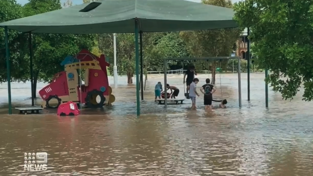 Raising rivers flooded roads, parks and playgrounds