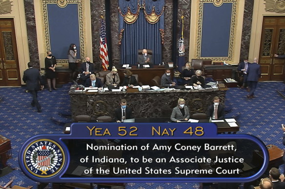 The vote total in the US Senate on the confirmation of Amy Coney Barrett to become a Supreme Court justice.