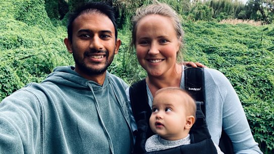 Perth couple Annie Withrow and Krishan Shah with their son Kalsin Shah. 