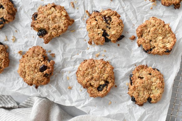 Oat, dried cranberry and walnut cookies.