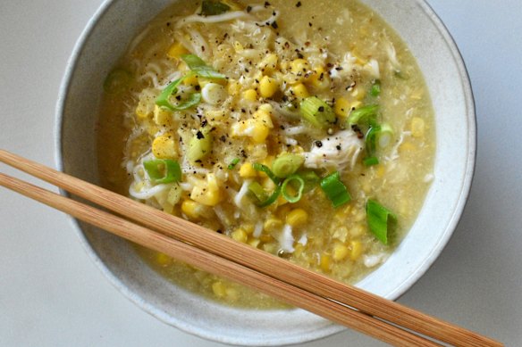 Full of familiar flavours, this chicken, corn and noodle soup is a feel-good favourite.
