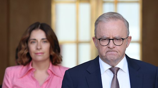 Prime Minister Anthony Albanese and Communications Minister Anika Wells, left, are forging ahead with a plan to make tech giants pay for local journalism.