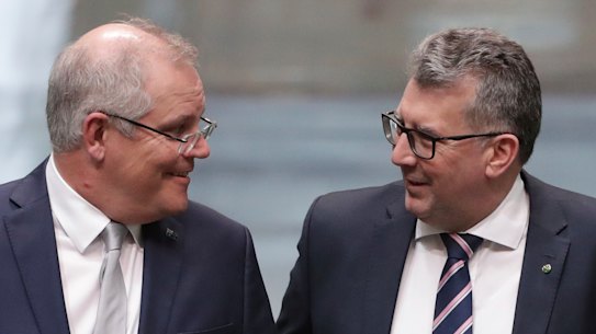 Prime Minister Scott Morrison and Resources Minister Keith Pitt in Parliament House.