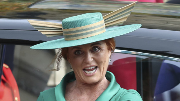 Sarah Ferguson arrives at the wedding of Princess Eugenie of York and Jack Brooksbank at Windsor.