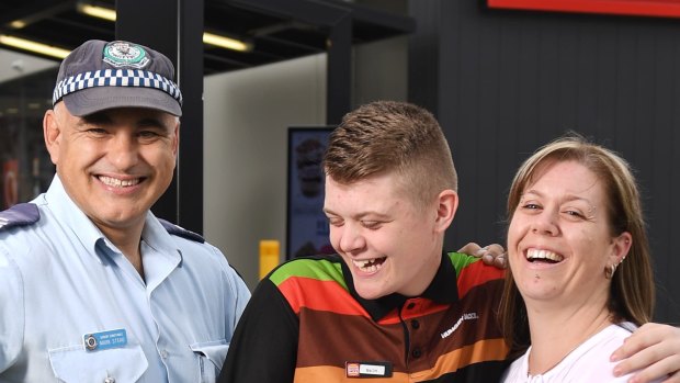 Seth Buckton's outlook has changed since completing the PCYC's RISEUP program, with the support of mother Kristy Hayes and mentor Senior Constable Mark Stead. 
