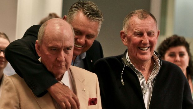 2GB presenters Alan Jones and Ray Hadley with station shareholder John Singleton.