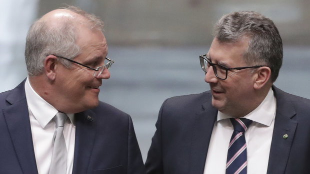 Prime Minister Scott Morrison and Resources Minister Keith Pitt in Parliament House.