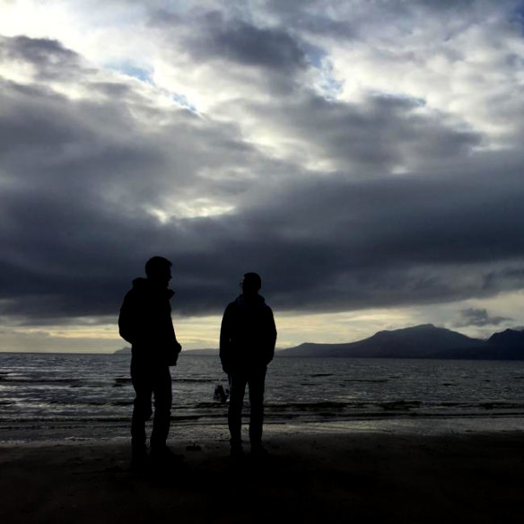 The author and his brother at Scalpsie Bay, Bute, Scotland, with the Isle of Arran behind.