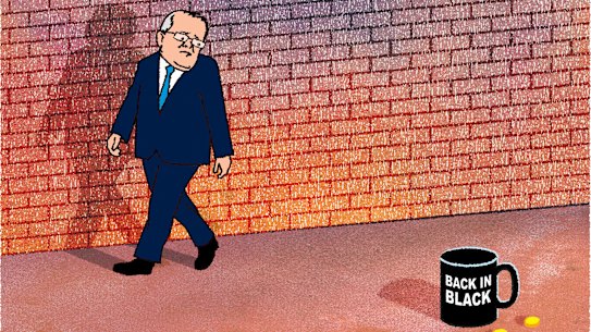Jim Pavlidis illustration for the Sean Kelly column on the opinion page to be published on February 7, 2022. Scott Morrison Back In Black