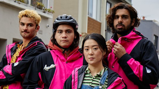 Raj Labade (left) as Zal, Gabriel Alvarado as Bastien, Shirong Wu as Tessa, and Kabir Singh as Raj in Appetite.
