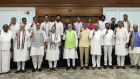 Narendra Modi, centre, poses with senior leaders of the Bharatiya Janata Party (BJP) and regional allies. 
