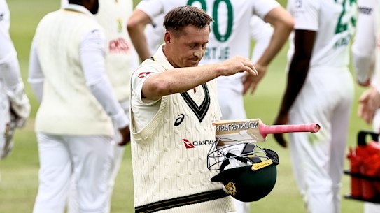 Marnus Labuschagne trudges off after throwing away his wicket in Gqeberha.